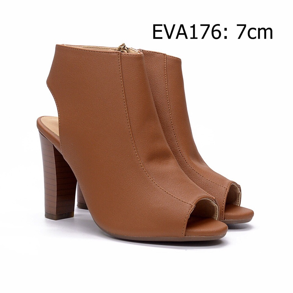 Giày boot nữ EVA176 gót vuông cao 7cm, kiểu dáng thời trang trơn màu cá tính